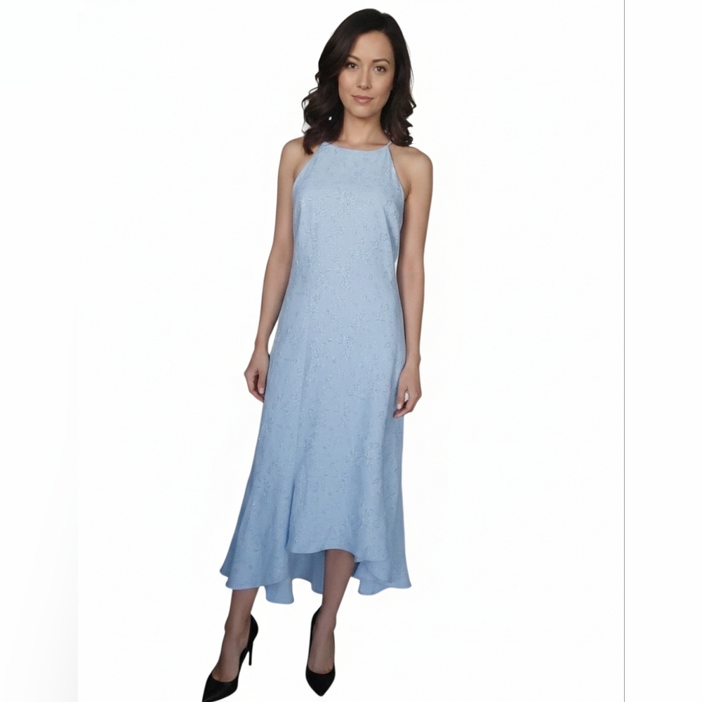 BELLE BADGLEY MISCHKA DARA FLOUNNCE BABY BLUE DRESS SIZE 14